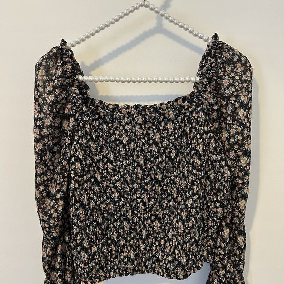 Womens Dark Ditsy Floral Dark Fairy Whimsigoth Top Size 1X Sheer Long Sleeve NWT - Picture 5 of 13